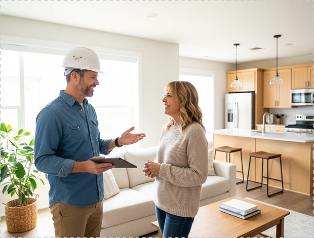 Tradespeople pricing a job on site